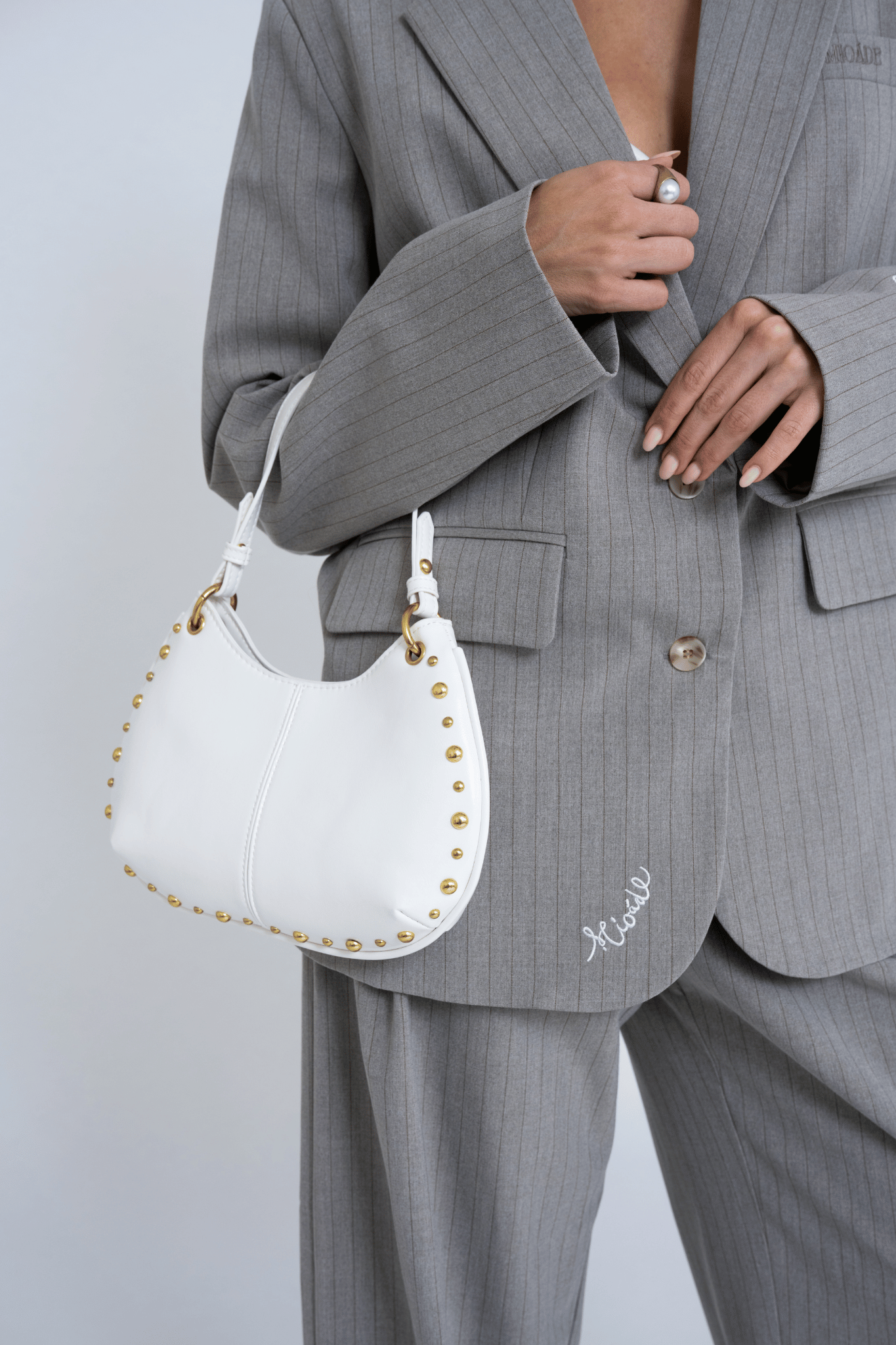 STUDDED SHOULDER BAG OFF WHITE
