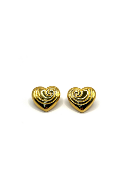 TEXTURED HEART EARRINGS GOLD