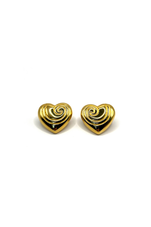 TEXTURED HEART EARRINGS GOLD