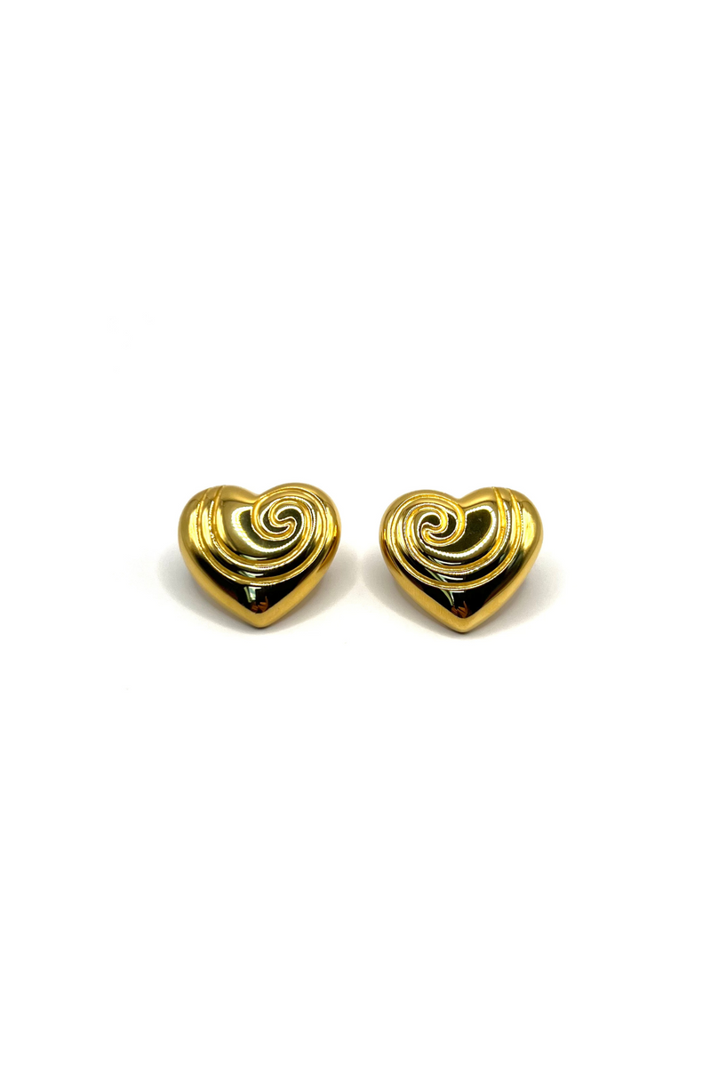 TEXTURED HEART EARRINGS GOLD