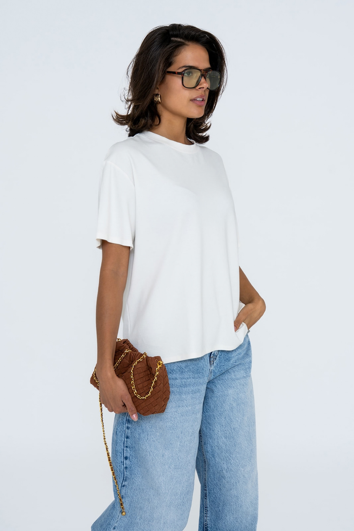 WOVEN SUEDE CROSSBODY BAG COGNAC