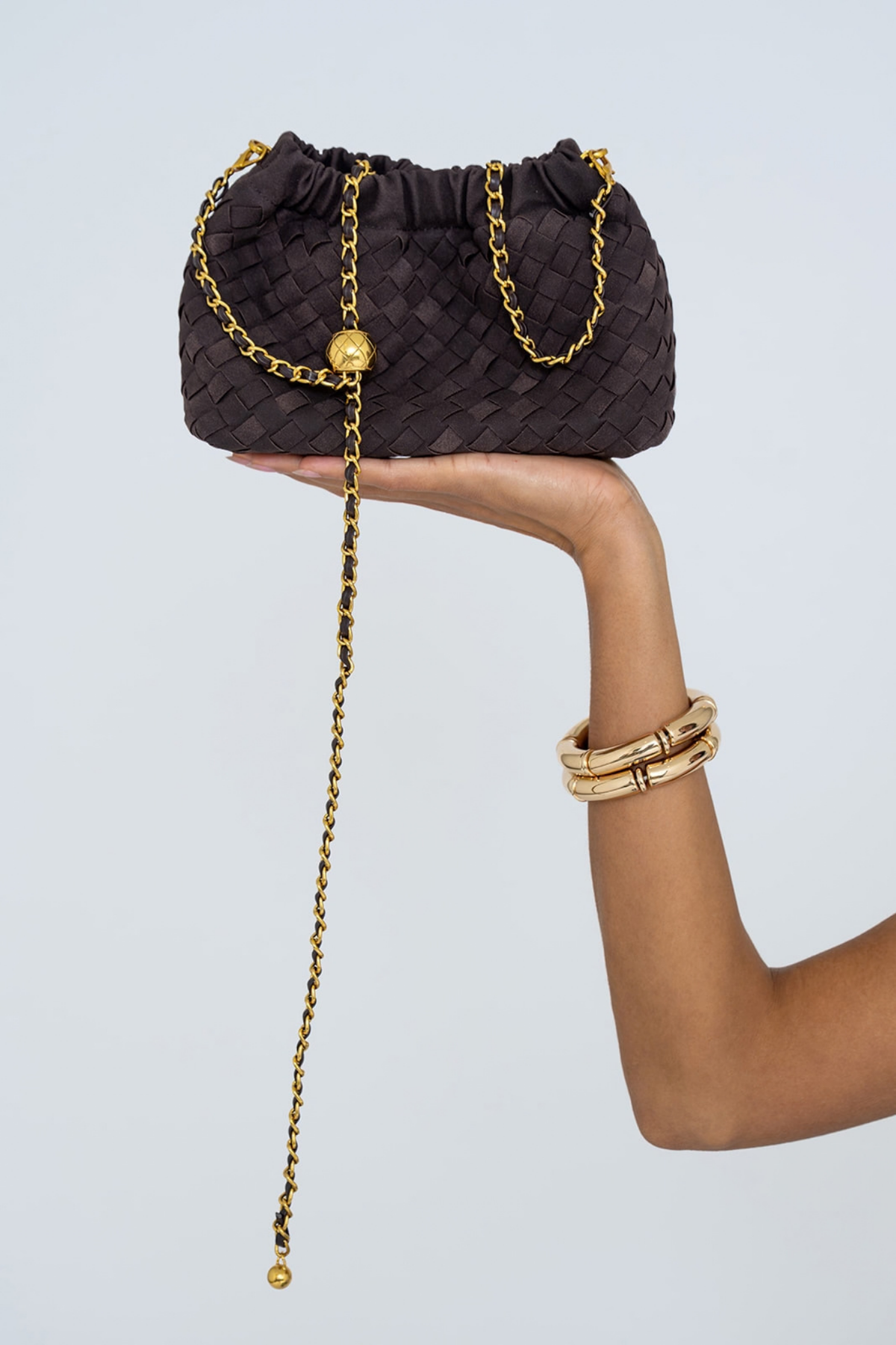 WOVEN SUEDE CROSSBODY BAG DARK BROWN