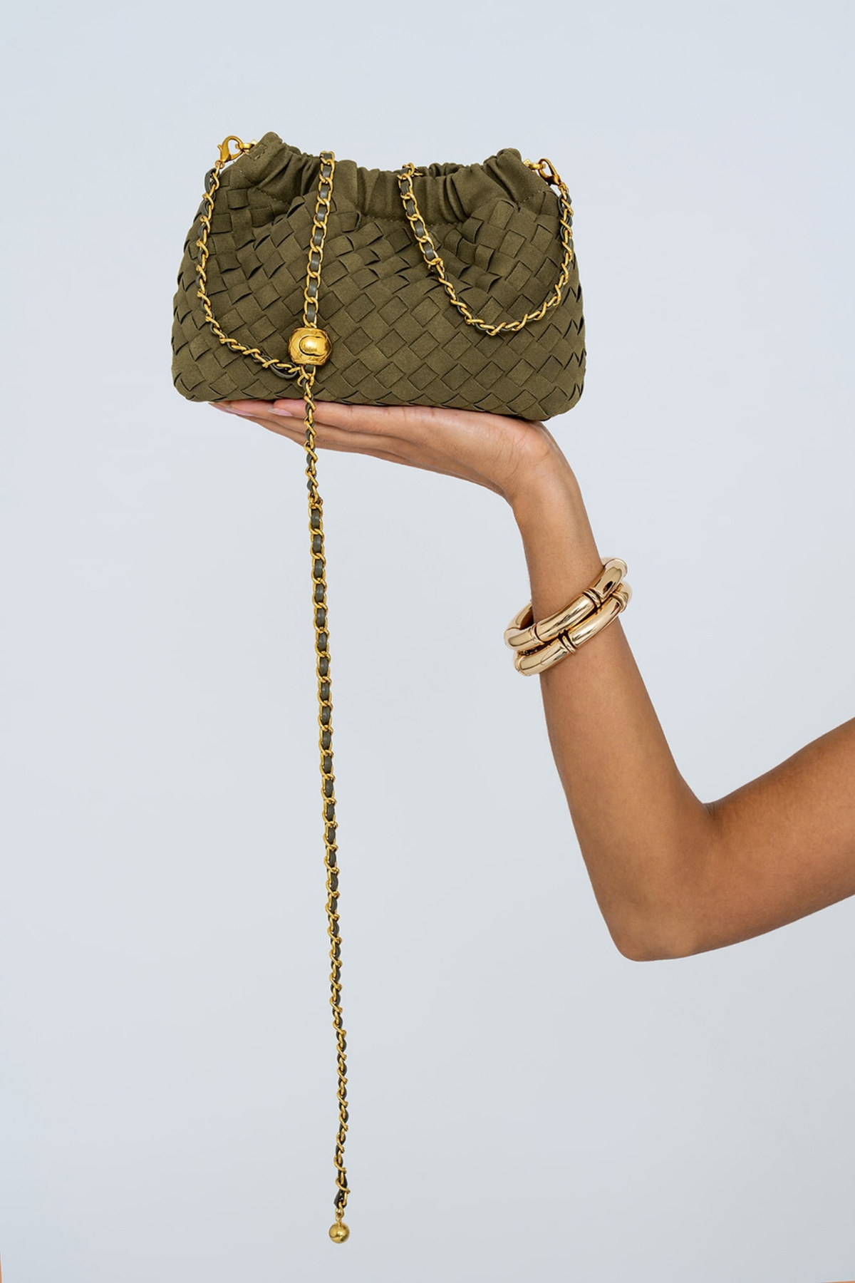 WOVEN SUEDE CROSSBODY BAG OLIVE GREEN